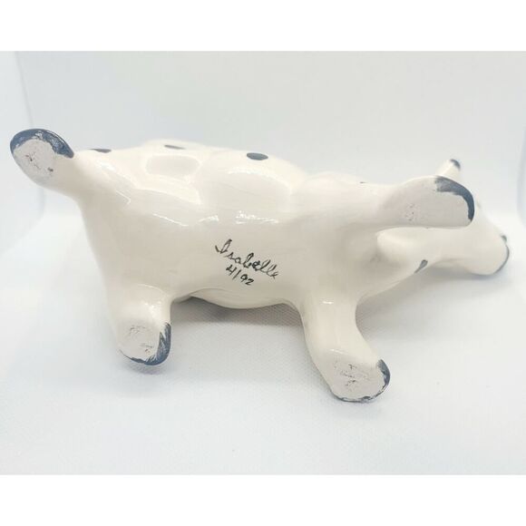 Vintage White With Black Spots Cow Creamer Hand Painted By Isabelle - Picture 6 of 6